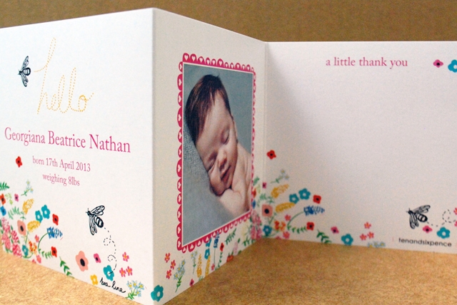 'bee-autiful' baby thank you cards from ten and sixpence